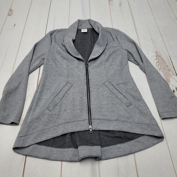 Cabi drop off zip back blazer jacket jersey striped gray long length - Picture 2 of 8